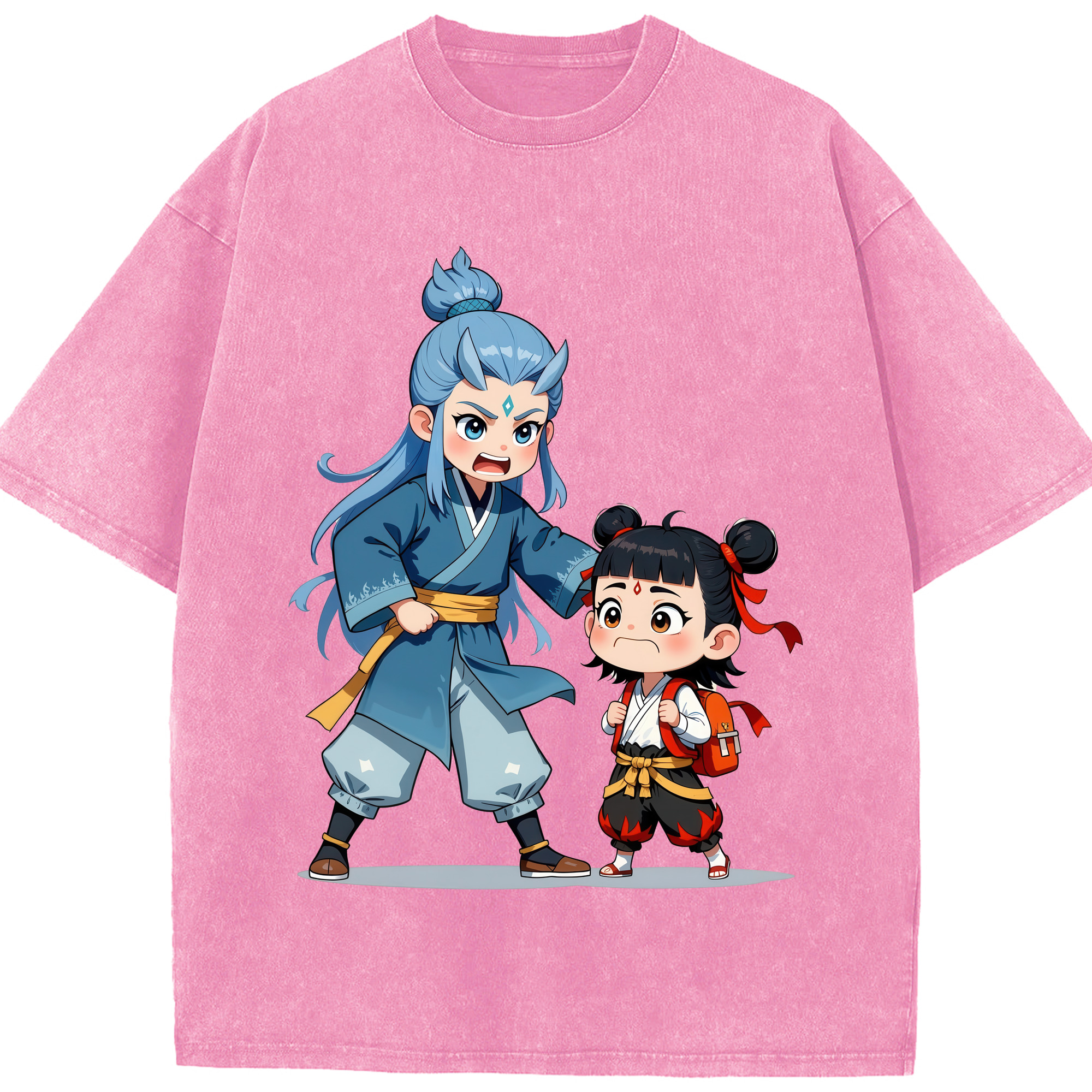 （画像用） Ne Zha 2 ナタ 魔童の大暴れ 綿100% ヴィンテージ風 半袖Tシャツ（フロントプリント）